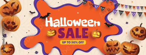 realistic social media cover template halloween season design vector illustration