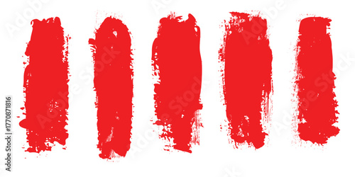 Five vibrant red brush strokes arranged horizontally abstract background vector