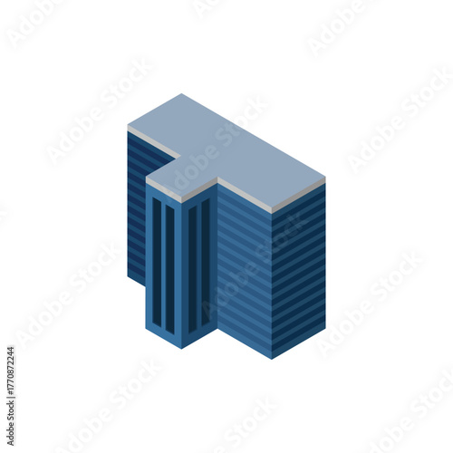 Isometric commercial and residential building. Modern architecture. Smart isometric building game assets. Business center building 3d render illustration with windows. Simple icon white colors. 