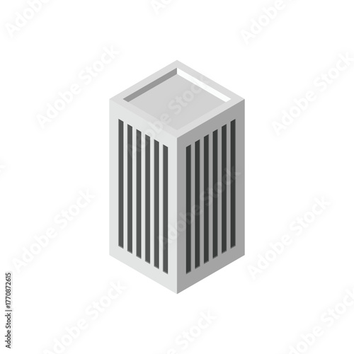 Isometric commercial and residential building. Modern architecture. Smart isometric building game assets. Business center building 3d render illustration with windows. Simple icon white colors. 