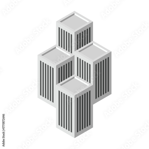 Isometric commercial and residential building. Modern architecture. Smart isometric building game assets. Business center building 3d render illustration with windows. Simple icon white colors. 