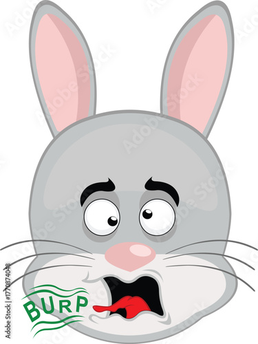 vector illustration emoticon character face rabbit rodent animal, mouth burping with the text burp