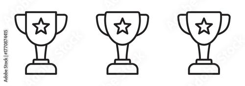 Fotografi Trophy Cup with Star Line Icon – Winner, Victory, and Achievement Award Symbol,