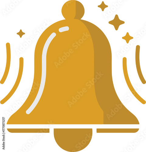Golden ringing bell icon flat vector illustration for New Year or Christmas celebration