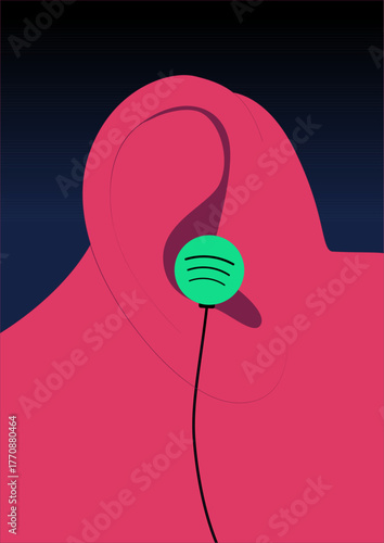 Minimal Ear with Wired Earbud & Music Poster
