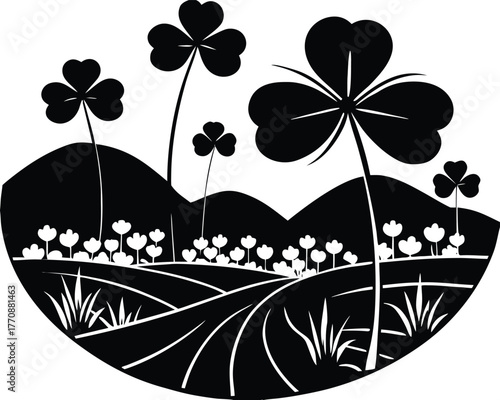 Clover Filled Pasture in Valley Silhouette | Peaceful Green Valley Scene