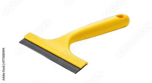 Bright Yellow Window Squeegee with Black Rubber Blade Isolated on Transparent Background