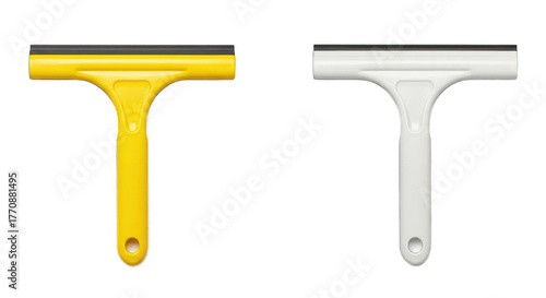 Yellow and White Window Squeegees, Household Cleaning Tools Isolated on Transparent Background