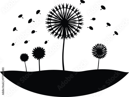 Dandelion Fluff Over Lake Silhouette | Dreamy Windblown Dandelion Scene