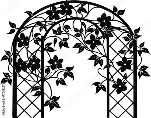 Flower Vines on Trellis Silhouette | Garden Trellis with Blooming Vines