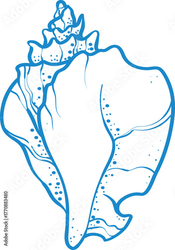Blue line art seashell illustration, minimal nautical design vector