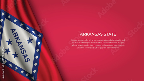 High Quality Backgound with Wavy Flag of State of Arkansas