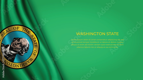 High Quality Backgound with Wavy Flag of State of Washington