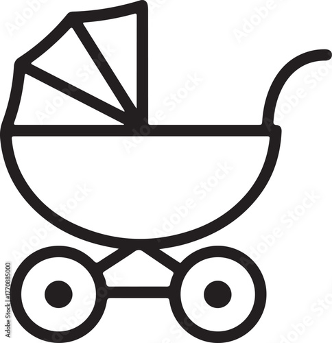 Simple line art baby stroller icon for newborn and infant transportation symbolizing parenthood family and childhood