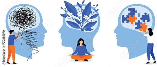 Mental health concept showing mind solving problems