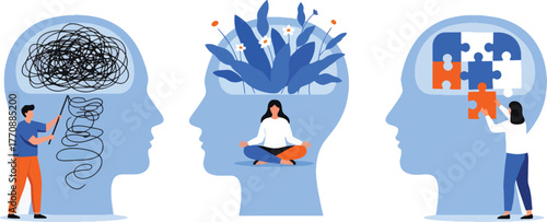 Mental health concept showing mind solving problems