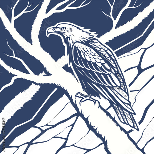 Majestic Eagle Perched on Bare Tree Branches bird raptor