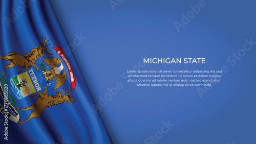 High Quality Backgound with Wavy Flag of State of Michigan