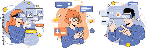 People using virtual reality glasses for business and entertainment