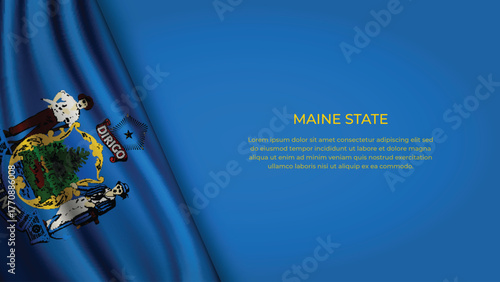 High Quality Backgound with Wavy Flag of State of Maine