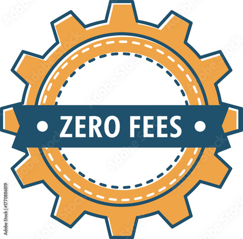 Gear icon with zero fees promotion vector graphic design