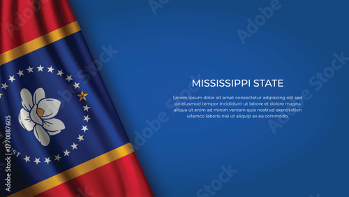 High Quality Backgound with Wavy Flag of State of Mississippi