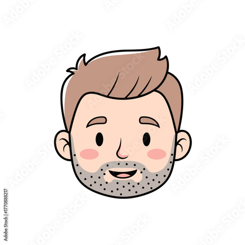 Cute cartoon man avatar with stubble in flat vector style for user interface