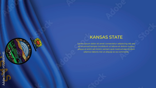 High Quality Backgound with Wavy Flag of State of Kansas