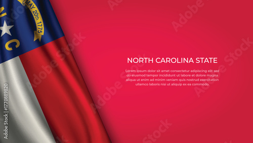 High Quality Backgound with Wavy Flag of State of North Carolina