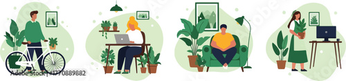 People spending time at home with plants