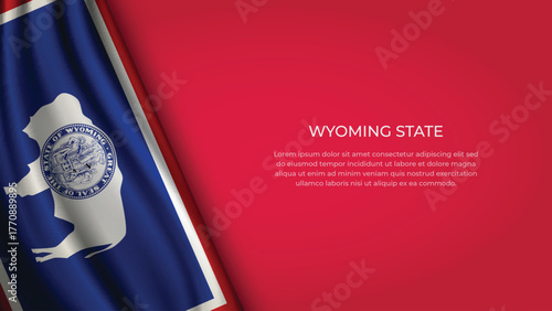High Quality Backgound with Wavy Flag of State of Wyoming