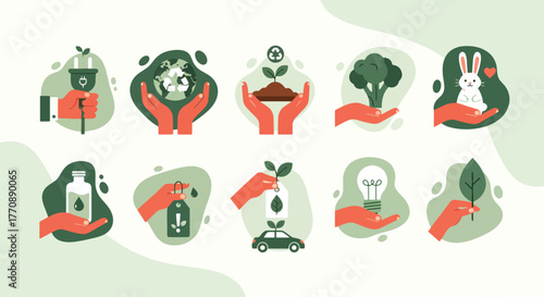 Hands holding eco friendly things for environment and ecology concept design