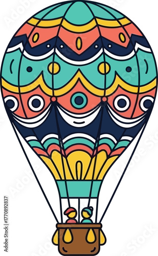 Colorful Hot Air Balloon Floating Portrait.
