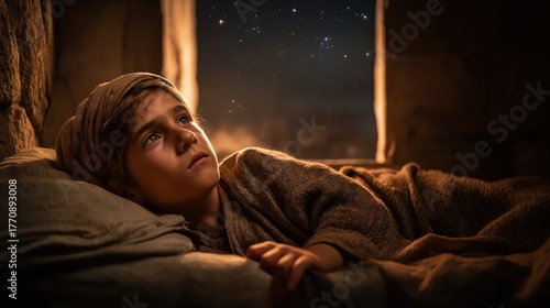 Young Samuel hears God’s voice in the temple at night. Symbol of spiritual attentiveness, divine revelation, and holy calling (1 Samuel 3:1–10).