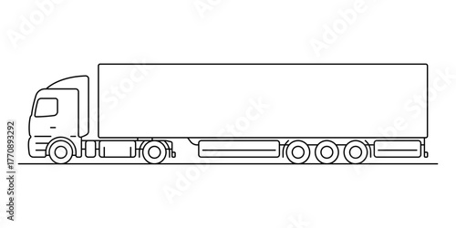 Truck tractor with trailer icon. Black outline linear silhouette. Editable strokes. Side view. Vector simple flat graphic illustration. Isolated object on a white background.