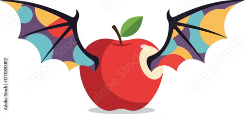 Winged Apple Centerpiece Fantasy Illustration with Vibrant Colors.