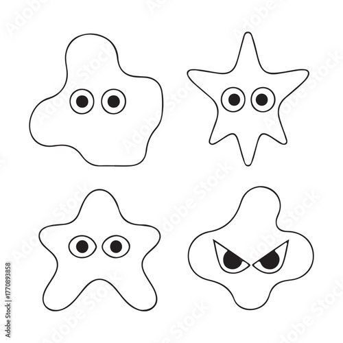 Collection of cute monster cartoon vector illustrations with round eyes