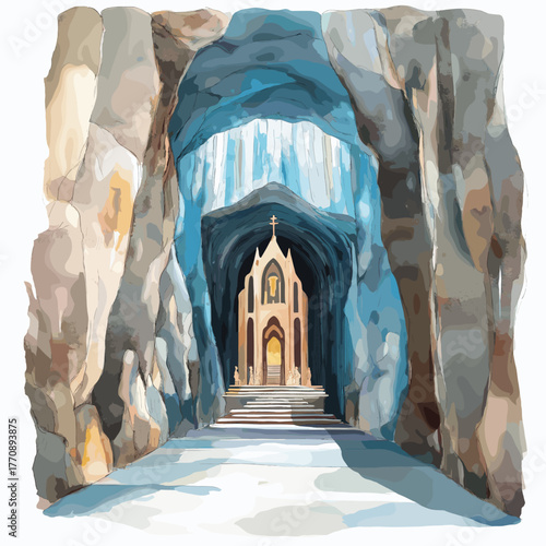 Salt Cathedral of Zipaquira. Salt Cathedral of Zipaquira hand drawn watercolor illustration