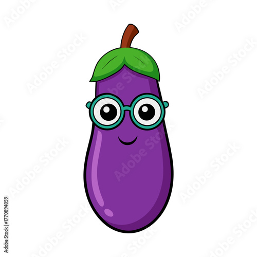 eggplant wearing small round glasses