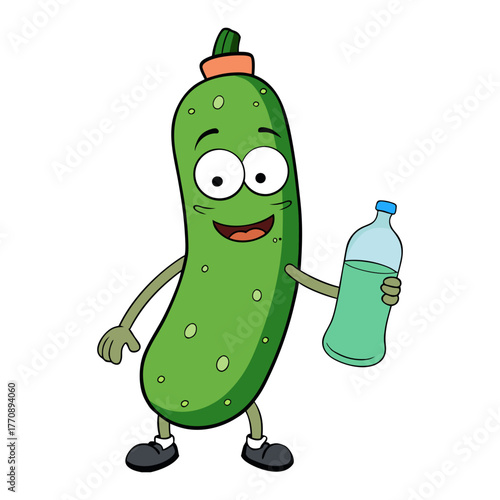 cucumber holding a water bottle