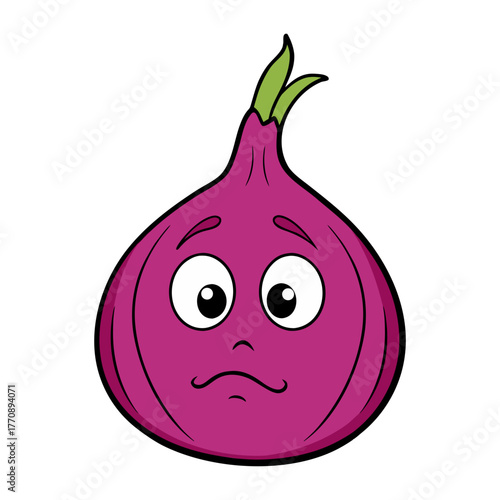 onion with shy expression and teardrop