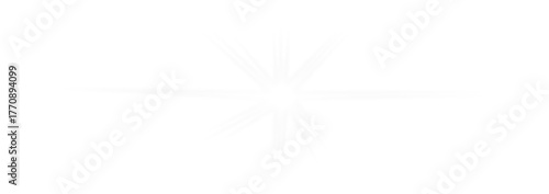 Subtle white starburst light flare with radiating rays on a clean white background, creating a minimalist and abstract effect.