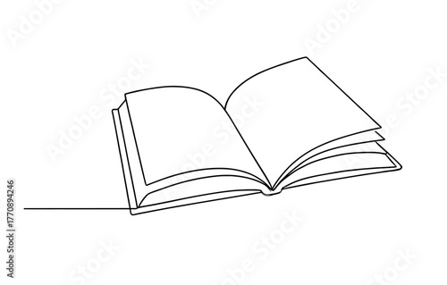 Minimalistic open book line art design for educational and literary projects