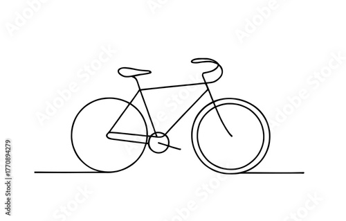 Minimalist one line art bicycle drawing in black and white for modern decor