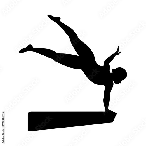 Silhouette of a gymnast performing a handstand on a balance beam