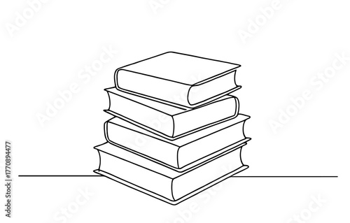 Minimalist stack of books in line art style for reading and education concepts