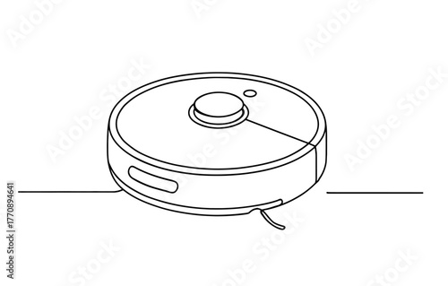 Minimalist line drawing of modern robot vacuum cleaner on floor