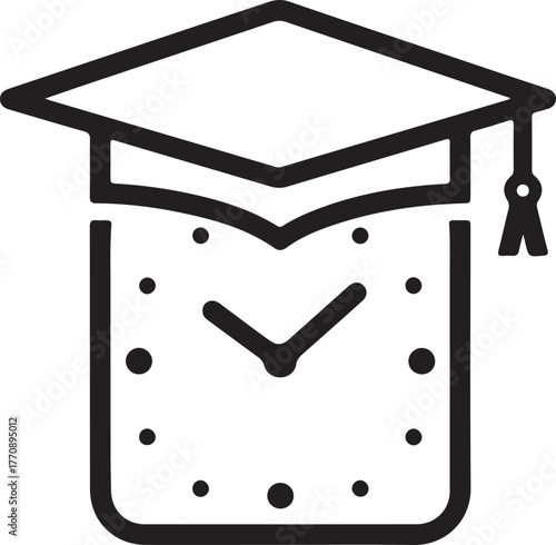Graduation cap and clock icon represents timely achievement and successful completion of educational goals