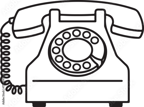Retro vintage rotary dial telephone icon symbol classic communication device line art symbolizing old school technology connection