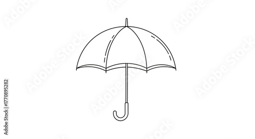 Classic open umbrella symbol, a simple line art icon for protection, shelter, and rainy day preparedness